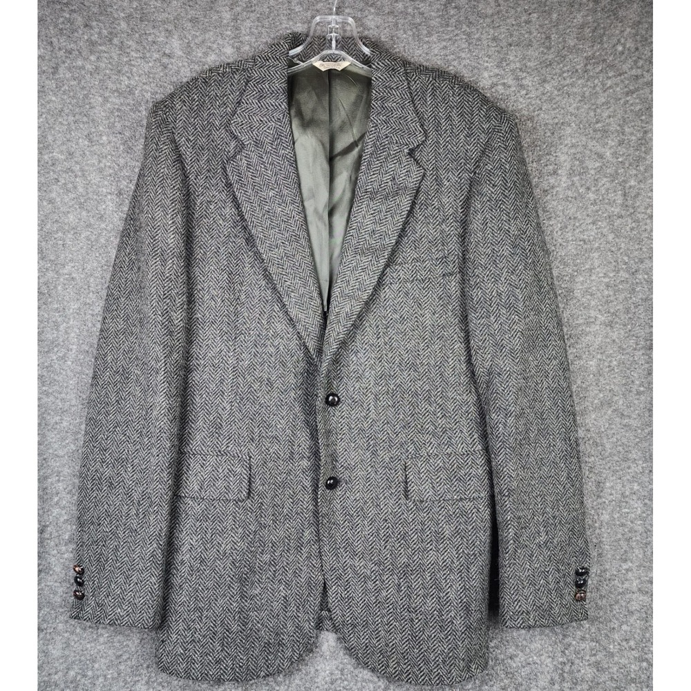Craig Scott Blazer Mens 42L Grey Herringbone‎ 100% Wool Vintage Made in USA
